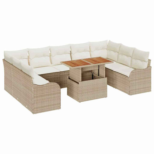 Garten-Sofa-Set mit Speicher 10 pcs Beige Poly Rattan