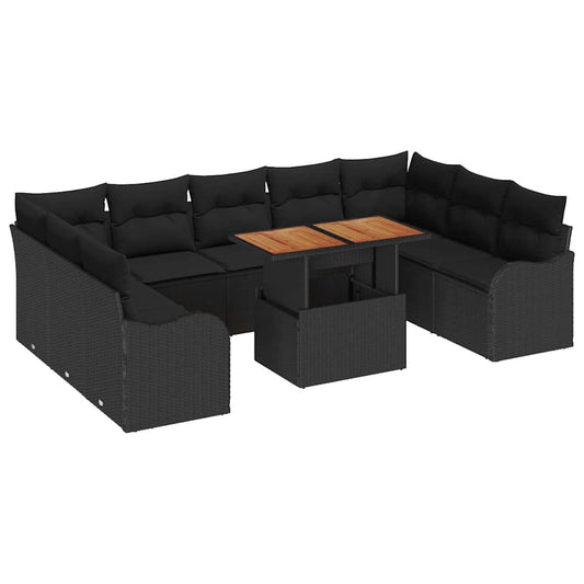 Garten-Sofa-Set mit Speicher 10 pcs Schwarz Poly Rattan