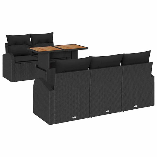 Garten-Sofa-Set mit Speicher 6 pcs Schwarz Poly Rattan
