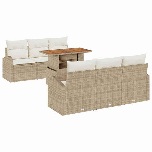 Garten-Sofa-Set mit Speicher 7 pcs Beige Poly Rattan