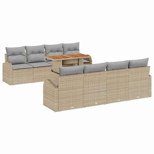 Garten-Sofa-Set mit Speicher 9 pcs Beige Poly Rattan