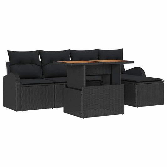 Garten-Sofa-Set mit Speicher 6 pcs Schwarz Poly Rattan