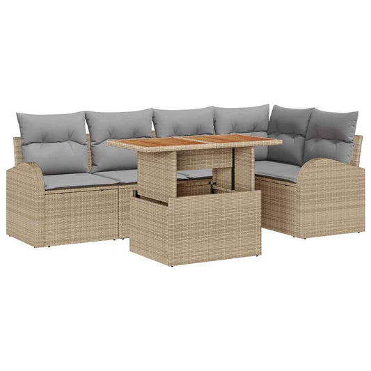 Garten-Sofa-Set mit Speicher 6 pcs Beige Poly Rattan