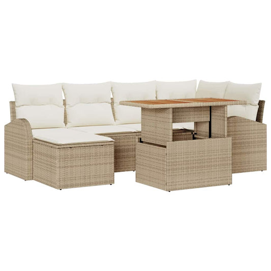 Garten-Sofa-Set mit Speicher 7 pcs Beige Poly Rattan