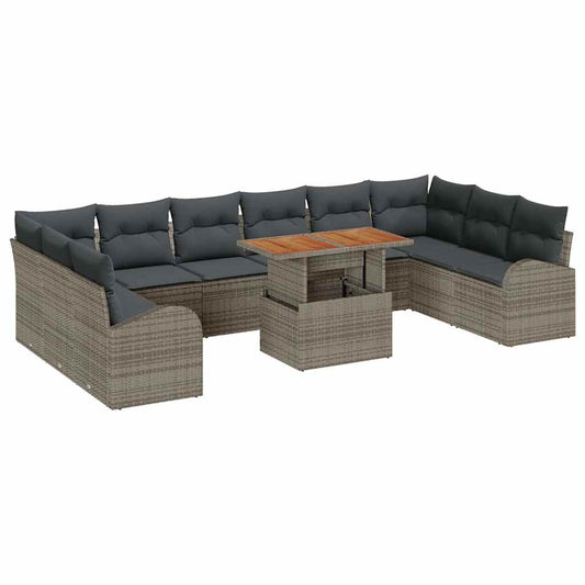 Garten-Sofa-Set mit Speicher 11 pcs Grau Poly Rattan