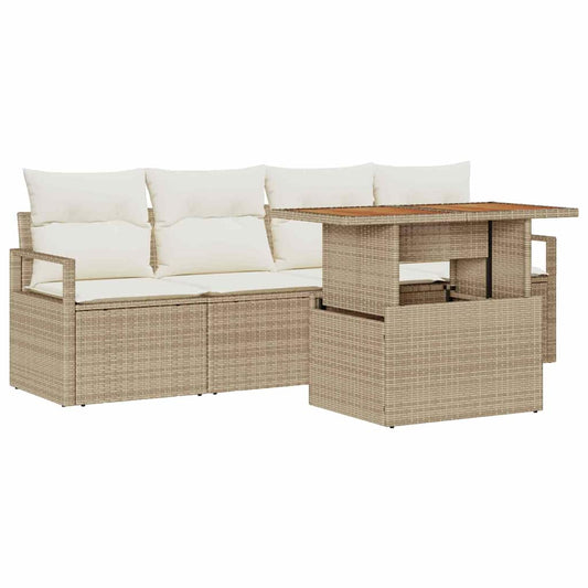 Garten-Sofa-Set mit Speicher 5 pcs Beige Poly Rattan