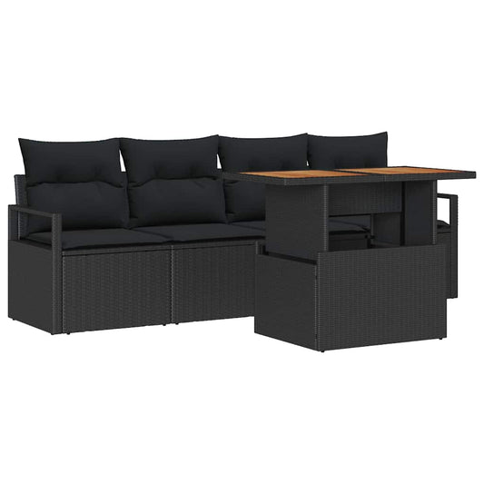 Garten-Sofa-Set mit Speicher 5 pcs Schwarz Poly Rattan