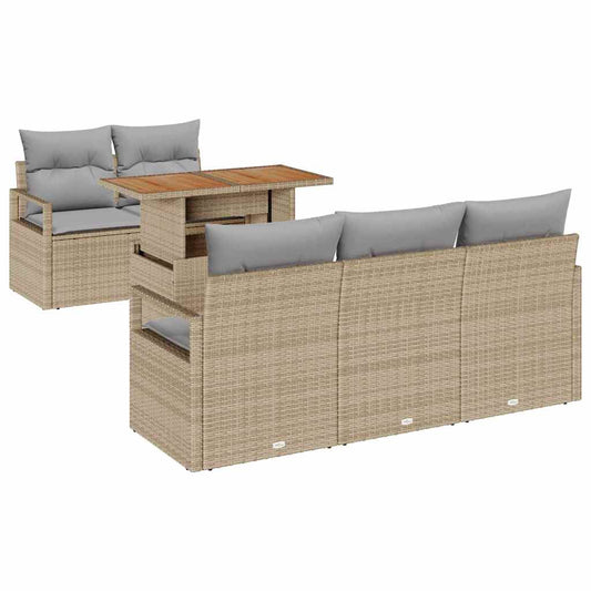 Garten-Sofa-Set mit Speicher 6 pcs Beige Poly Rattan