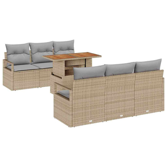 Garten-Sofa-Set mit Speicher 7 pcs Beige Poly Rattan