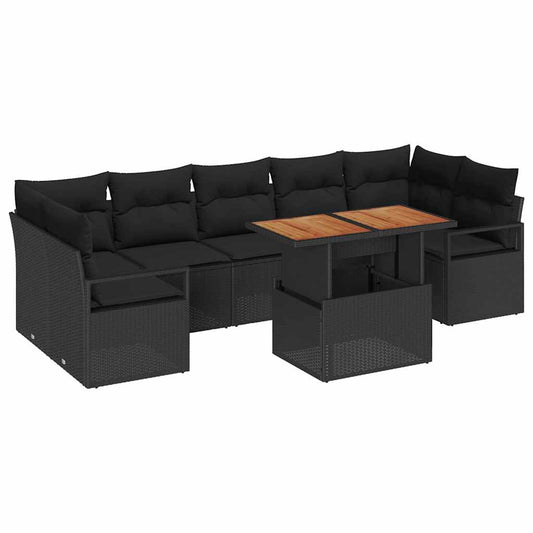 Garten-Sofa-Set mit Speicher 8 pcs Schwarz Poly Rattan
