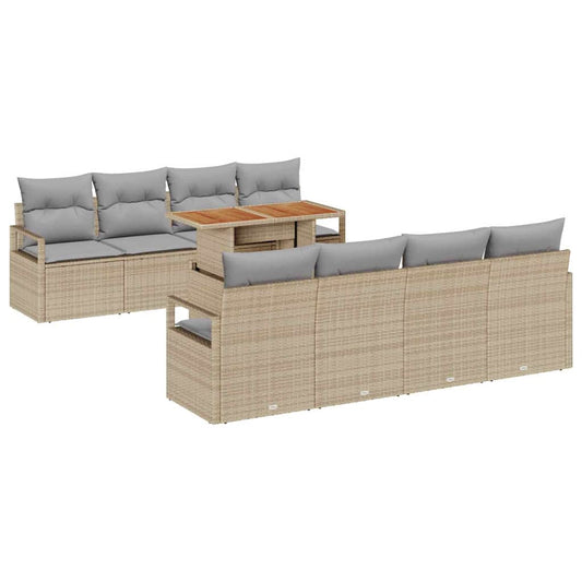 Garten-Sofa-Set mit Speicher 9 pcs Beige Poly Rattan