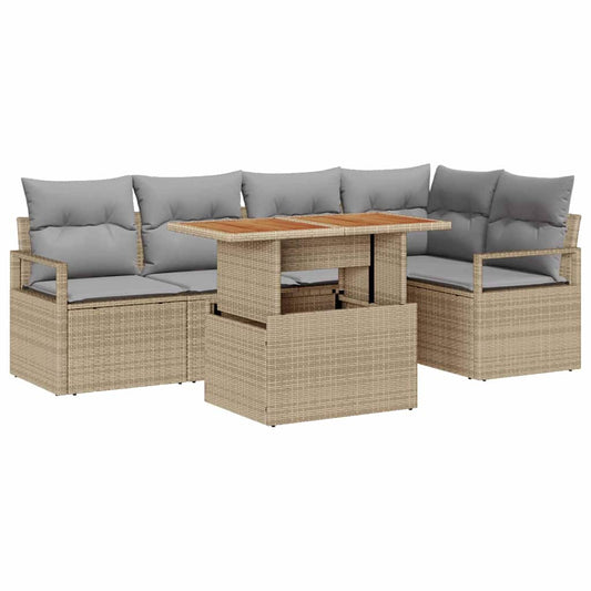 Garten-Sofa-Set mit Speicher 6 pcs Beige Poly Rattan
