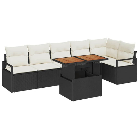 Garten-Sofa-Set mit Speicher 7 pcs Schwarz Poly Rattan