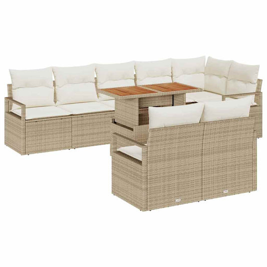 Garten-Sofa-Set mit Speicher 9 pcs Beige Poly Rattan