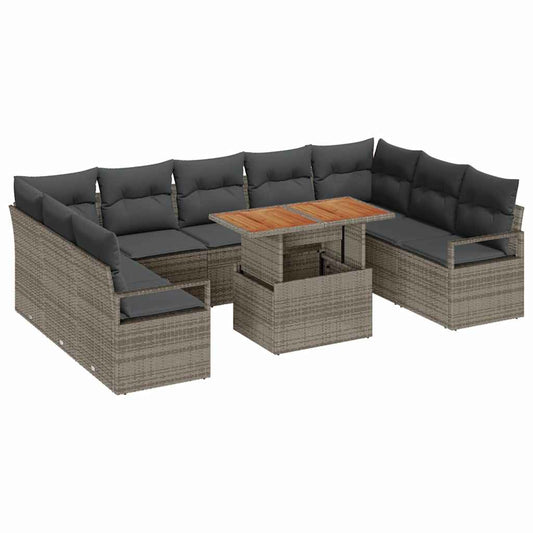 Garten-Sofa-Set mit Speicher 10 pcs Grau Poly Rattan