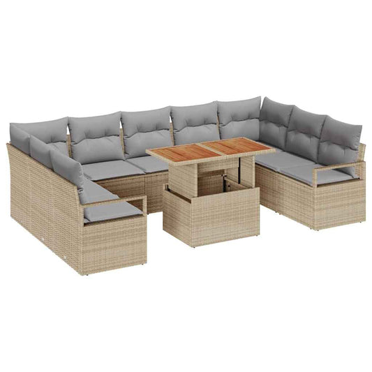 Garten-Sofa-Set mit Speicher 10 pcs Beige Poly Rattan