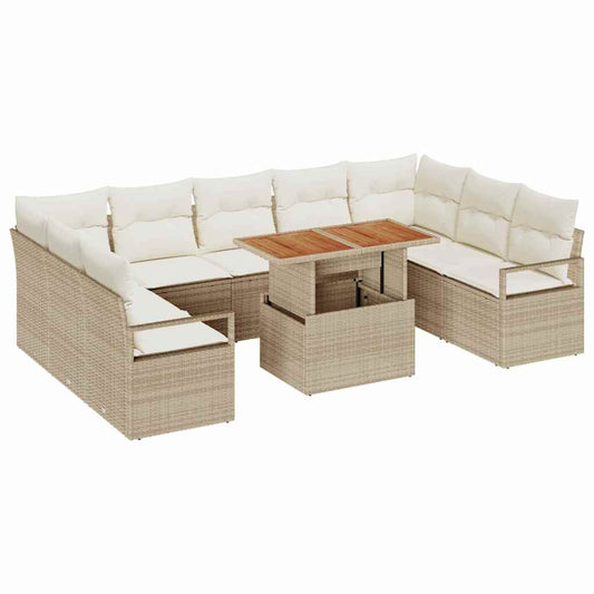 Garten-Sofa-Set mit Speicher 10 pcs Beige Poly Rattan