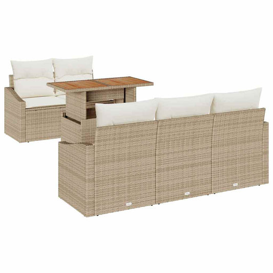Garten-Sofa-Set mit Speicher 6 pcs Beige Poly Rattan