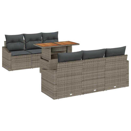 Garten-Sofa-Set mit Speicher 7 pcs Grau Poly Rattan