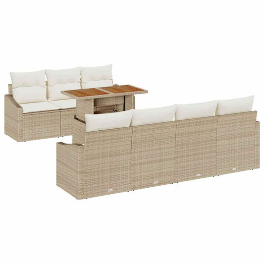 Garten-Sofa-Set mit Speicher 8 pcs Beige Poly Rattan