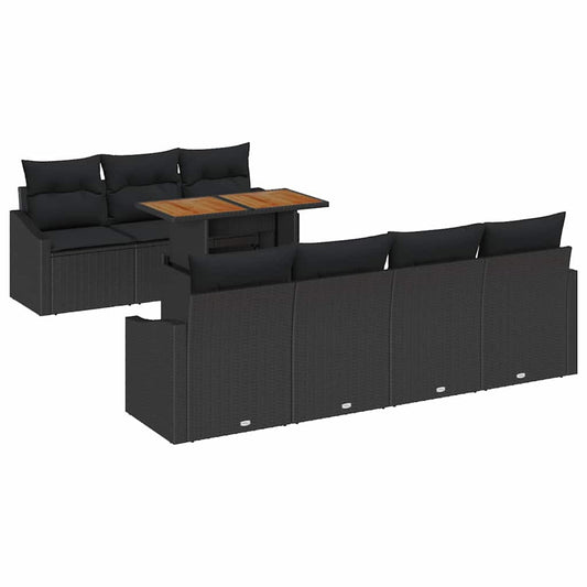 Garten-Sofa-Set mit Speicher 8 pcs Schwarz Poly Rattan