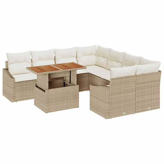 Garten-Sofa-Set mit Speicher 9 pcs Beige Poly Rattan