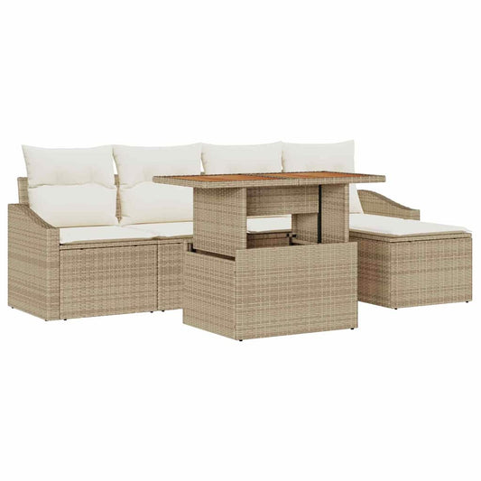 Garten-Sofa-Set mit Speicher 6 pcs Beige Poly Rattan
