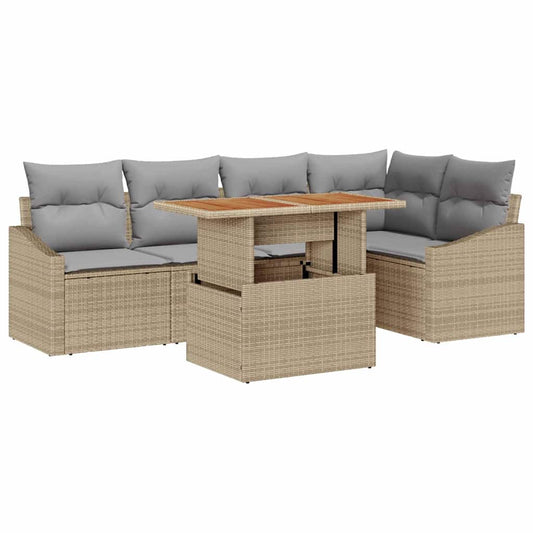 Garten-Sofa-Set mit Speicher 6 pcs Beige Poly Rattan