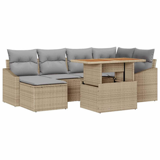 Garten-Sofa-Set mit Speicher 7 pcs Beige Poly Rattan