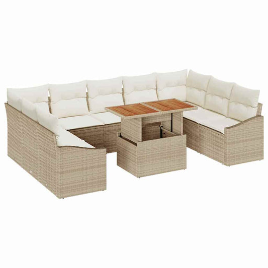 Garten-Sofa-Set mit Speicher 10 pcs Beige Poly Rattan