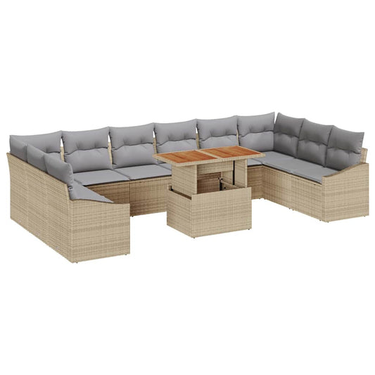 Garten-Sofa-Set mit Speicher 11 pcs Beige Poly Rattan