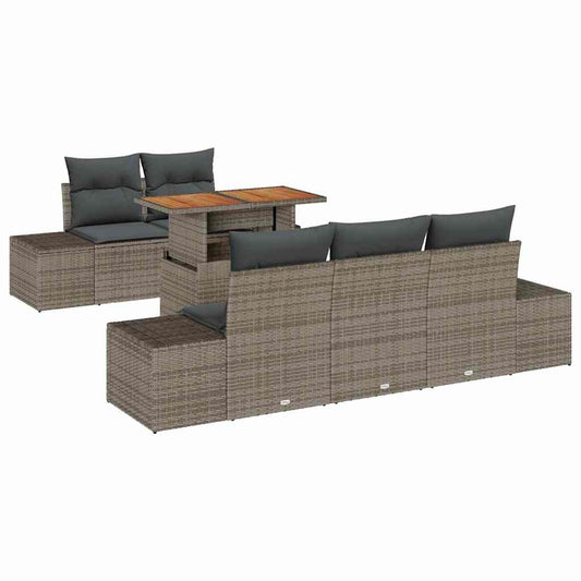 Garten-Sofa-Set mit Speicher 6 pcs Grau Poly Rattan