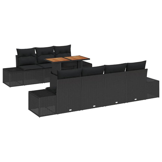 Garten-Sofa-Set mit Speicher 8 pcs Schwarz Poly Rattan