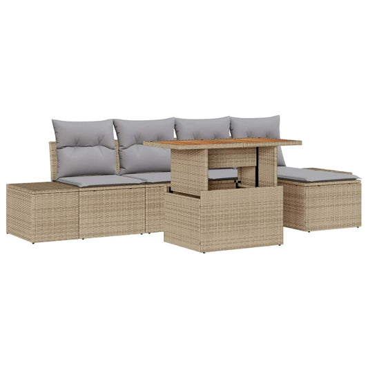 Garten-Sofa-Set mit Speicher 6 pcs Beige Poly Rattan