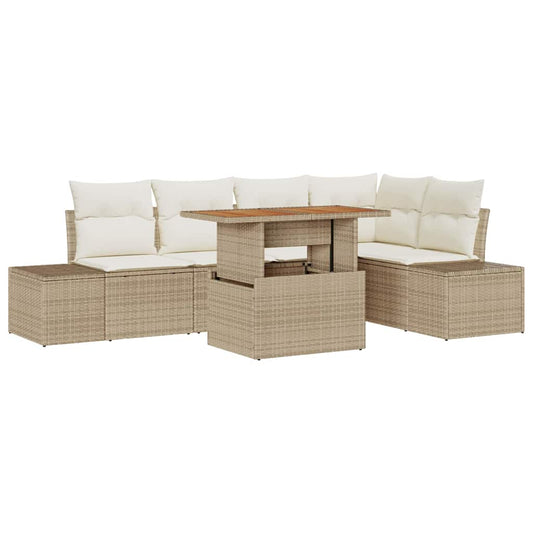 Garten-Sofa-Set mit Speicher 6 pcs Beige Poly Rattan