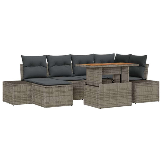 Garten-Sofa-Set mit Speicher 7 pcs Grau Poly Rattan