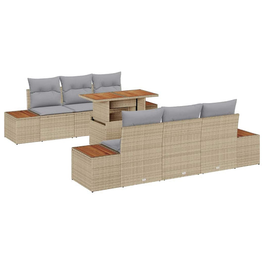 Garten-Sofa-Set mit Speicher 7 pcs Beige Poly Rattan