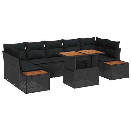 Garten-Sofa-Set mit Speicher 8 pcs Schwarz Poly Rattan