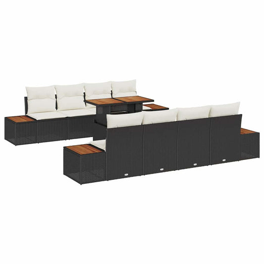 Garten-Sofa-Set mit Speicher 9 pcs Schwarz Poly Rattan