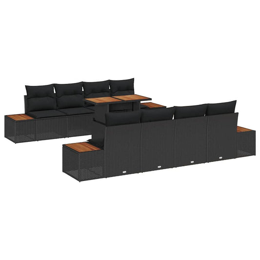 Garten-Sofa-Set mit Speicher 9 pcs Schwarz Poly Rattan