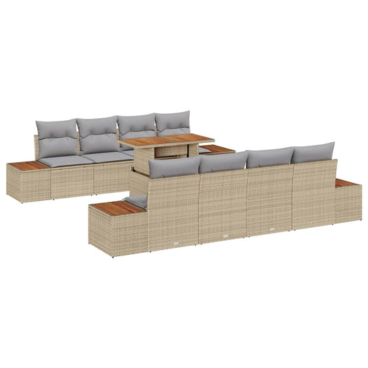 Garten-Sofa-Set mit Speicher 9 pcs Beige Poly Rattan