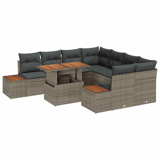 Garten-Sofa-Set mit Speicher 9 pcs Grau Poly Rattan