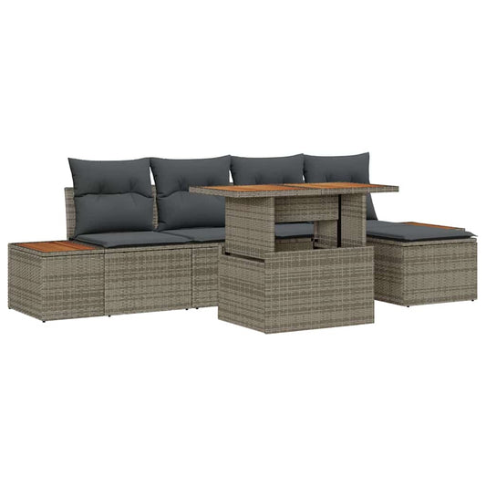 Garten-Sofa-Set mit Speicher 6 pcs Grau Poly Rattan