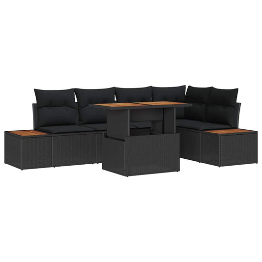 Garten-Sofa-Set mit Speicher 6 pcs Schwarz Poly Rattan