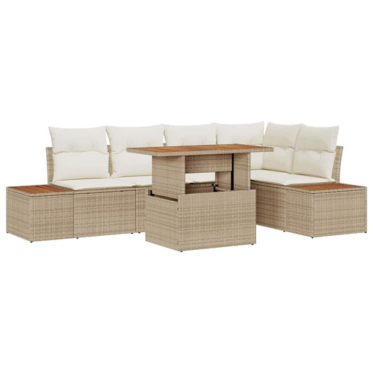 Garten-Sofa-Set mit Speicher 6 pcs Beige Poly Rattan
