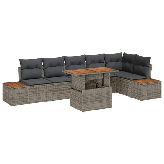 Garten-Sofa-Set mit Speicher 7 pcs Grau Poly Rattan