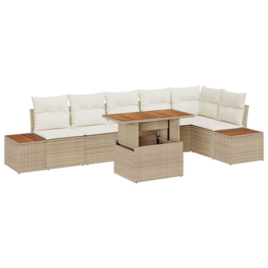 Garten-Sofa-Set mit Speicher 7 pcs Beige Poly Rattan