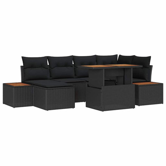 Garten-Sofa-Set mit Speicher 7 pcs Schwarz Poly Rattan