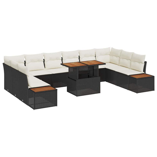Garten-Sofa-Set mit Speicher 11 pcs Schwarz Poly Rattan
