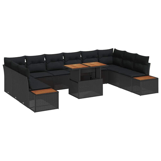 Garten-Sofa-Set mit Speicher 11 pcs Schwarz Poly Rattan